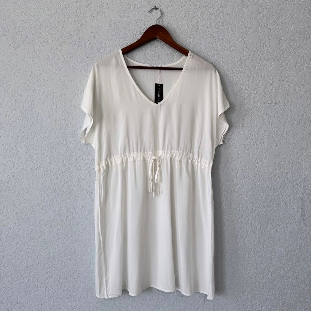 Ekouer White Short Sleeve Swim Coverup Dress SIze Large